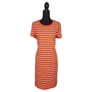 NWT Womens Old Navy Short Sleeve Casual Orange/ White Striped Dress XL
